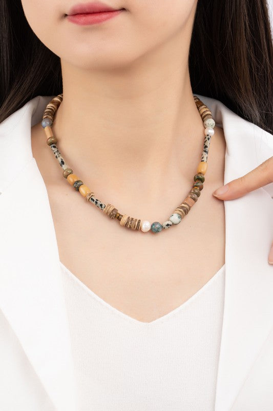 Stone and Wood Beaded Necklace