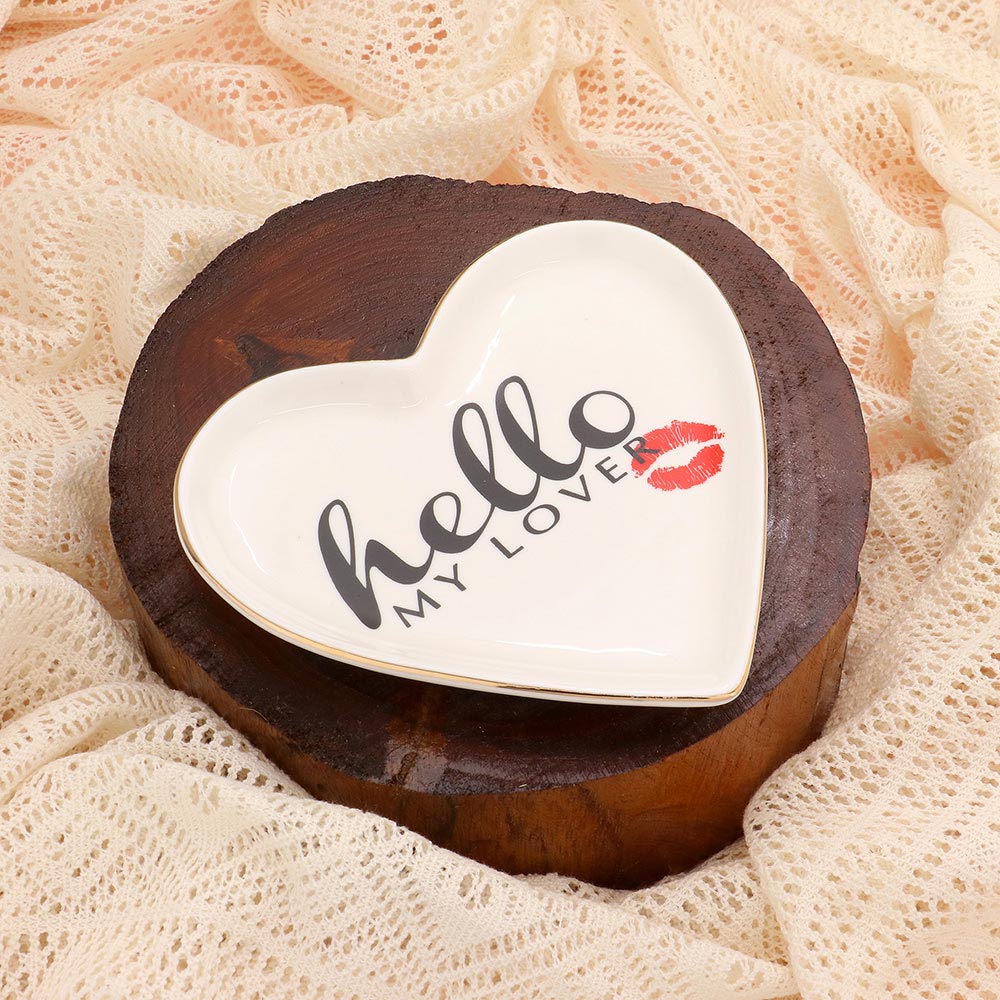 Hello My Lover Message Lips Mark Heart Jewelry Dish