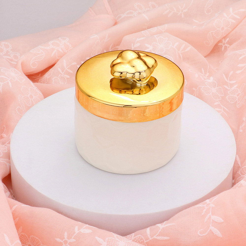 Gold Lid Detailed Jewelry Trinket Box