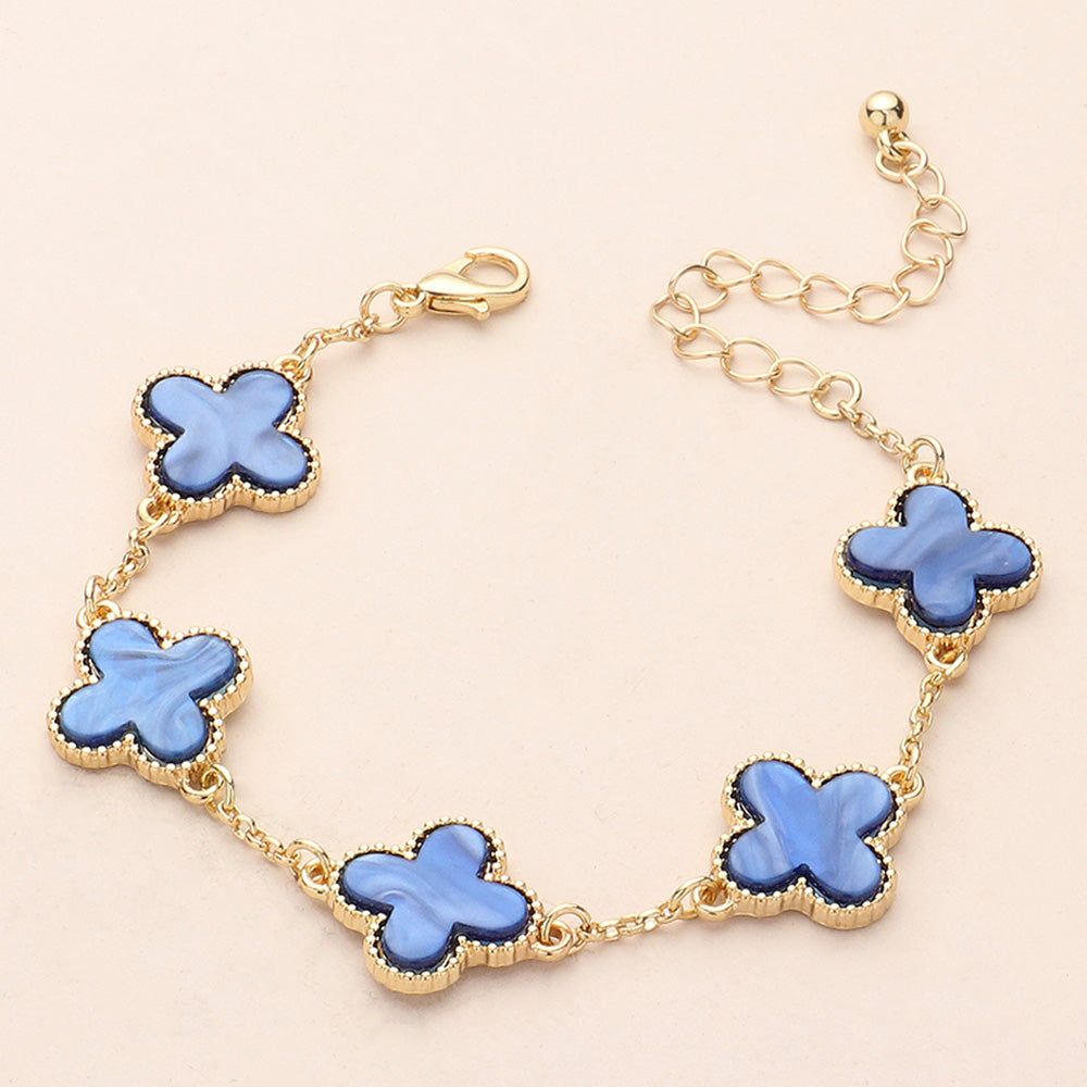 Natural Stone Quatrefoil Station Bracelet