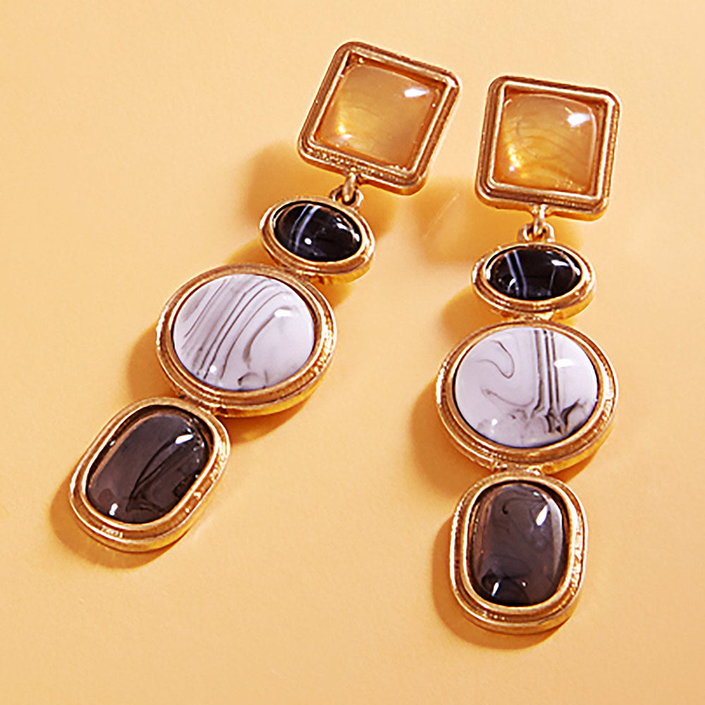 Abstract Natural Stone Cluster Link Dropdown Earrings