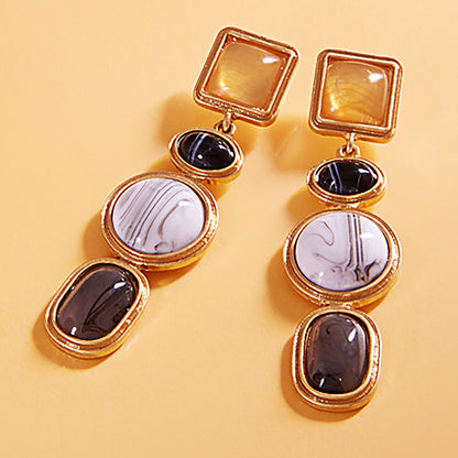 Abstract Natural Stone Cluster Link Dropdown Earrings