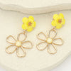 Stone Embellished Wire Flower Dangle Earrings