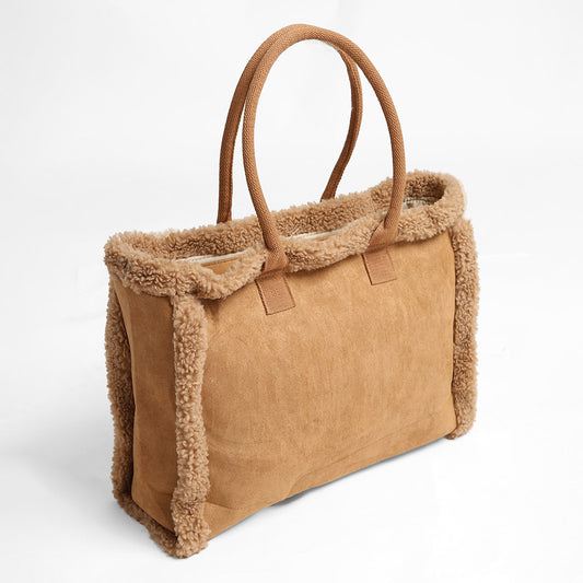 Faux Suede Sherpa Tote Bag