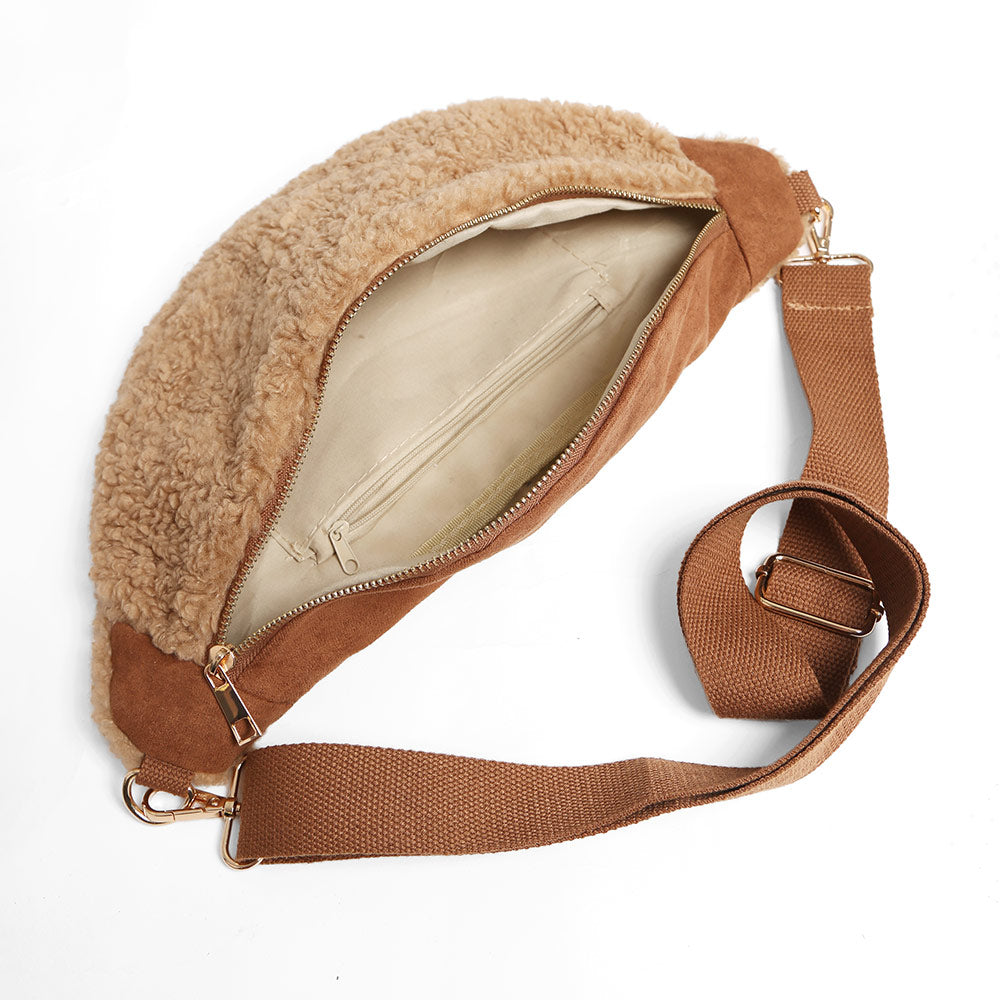 Faux Suede Sherpa Sling Bag