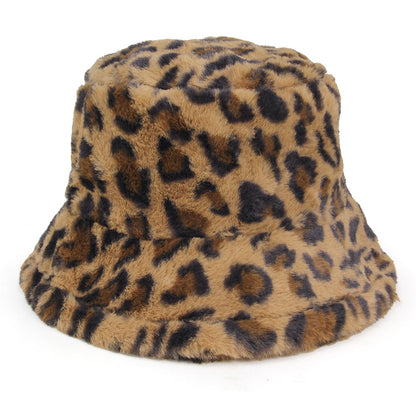 Leopard Patterned Faux Fur Bucket Hat