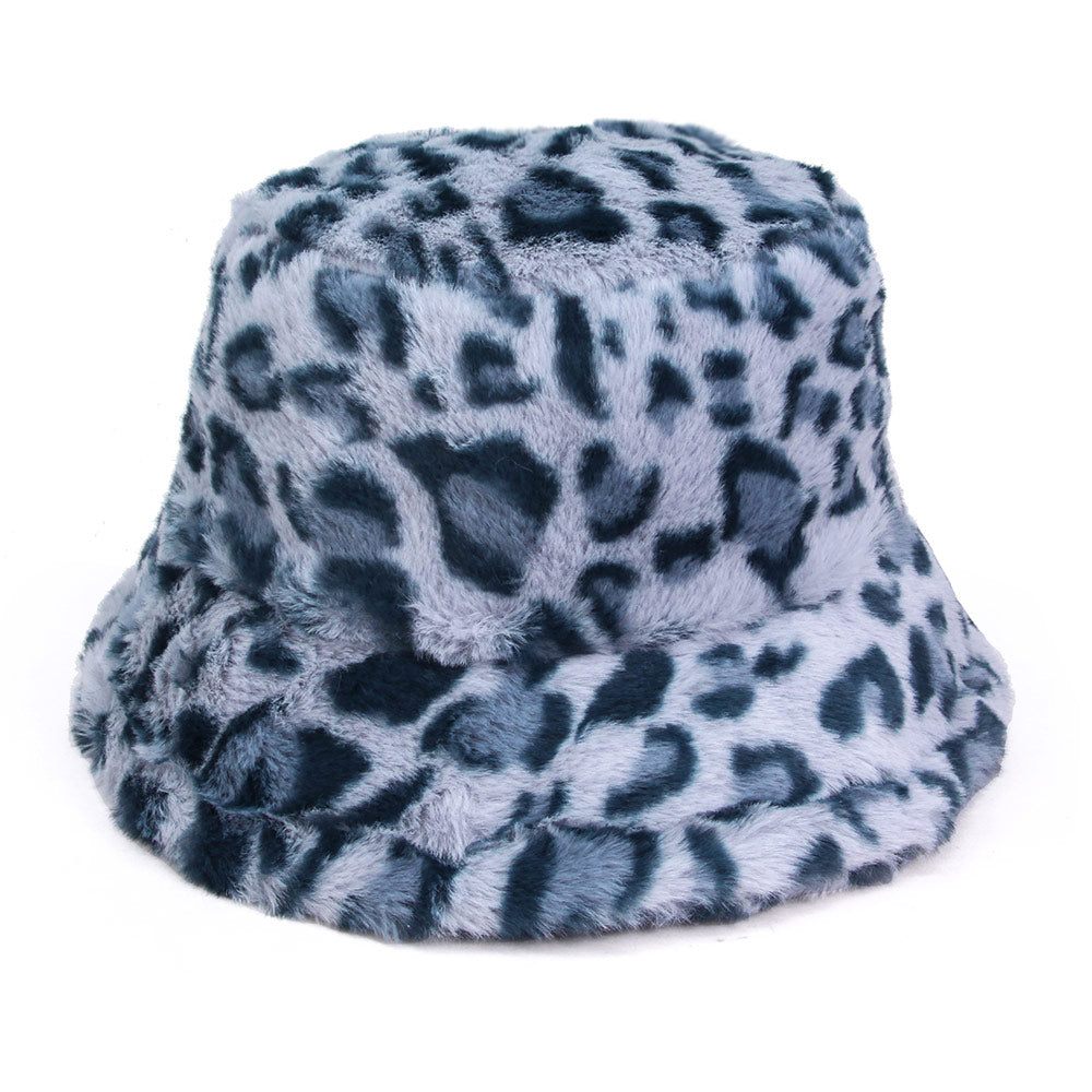 Leopard Patterned Faux Fur Bucket Hat