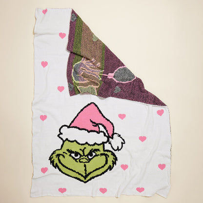 Christmas Hearts & Grinch Cozy Terry Cloth Throw Blanket