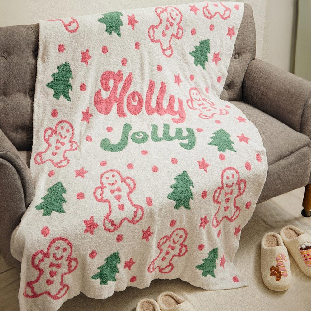 Christmas Holy Jolly Cozy Terry Cloth Throw Blanket