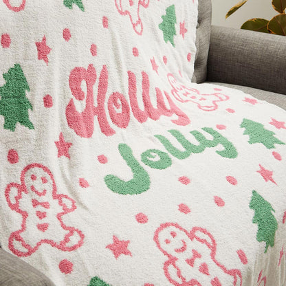 Christmas Holy Jolly Cozy Terry Cloth Throw Blanket