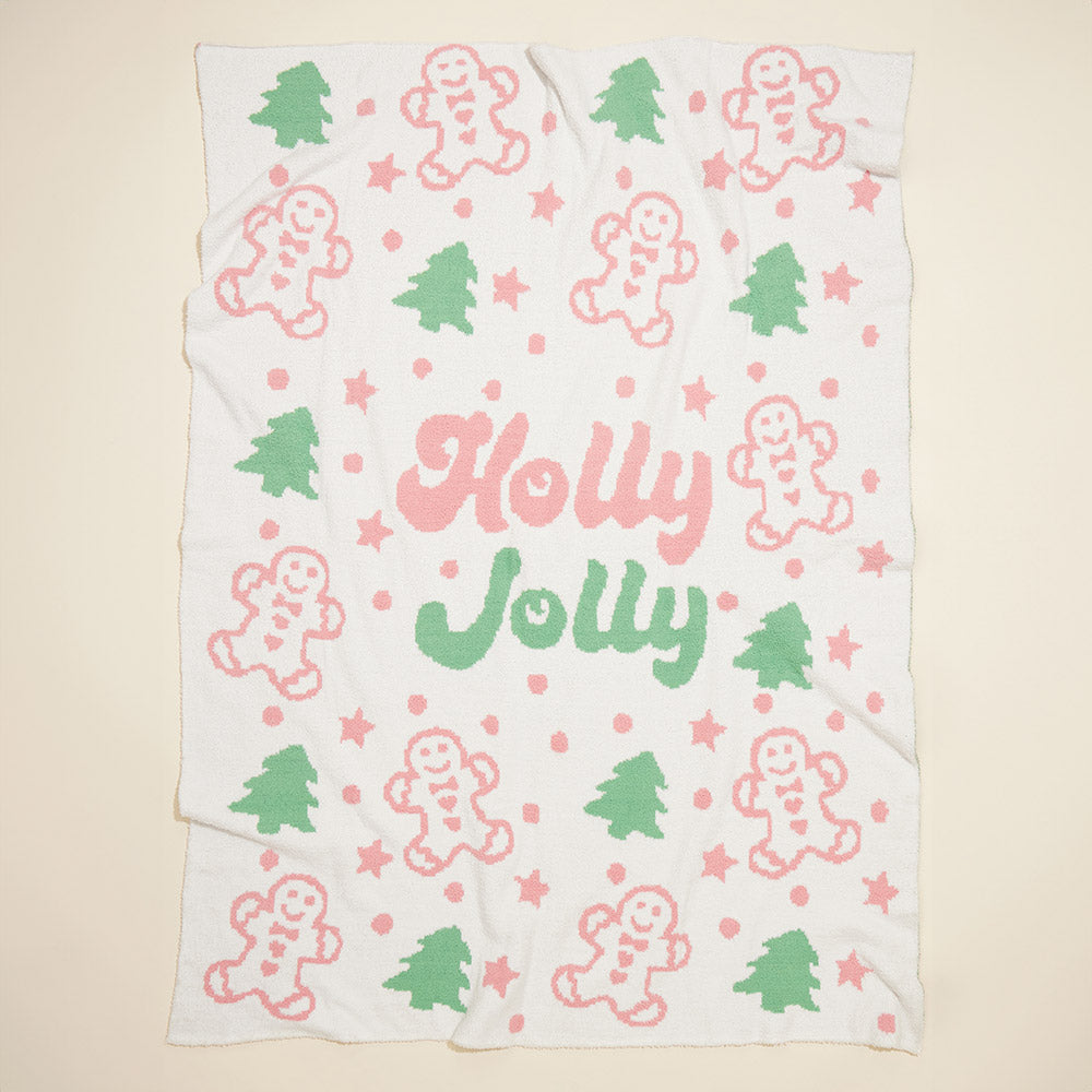 Christmas Holy Jolly Cozy Terry Cloth Throw Blanket