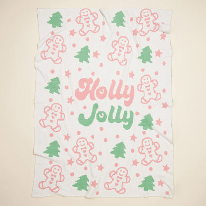 Christmas Holy Jolly Cozy Terry Cloth Throw Blanket