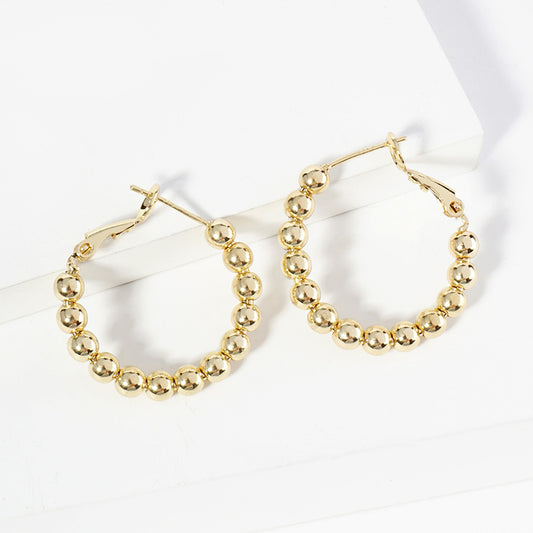 1" Gold Dipped Metal Ball Beaded Hoop Earrings