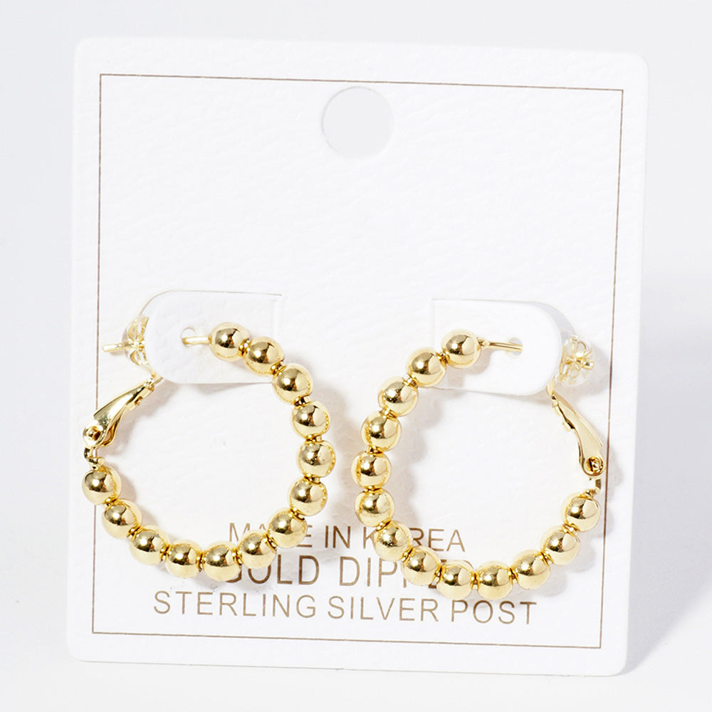 1" Gold Dipped Metal Ball Beaded Hoop Earrings