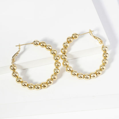 1.3" Gold Dipped Metal Ball Beaded Hoop Earrings