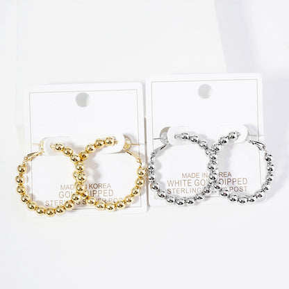 1.3" Gold Dipped Metal Ball Beaded Hoop Earrings