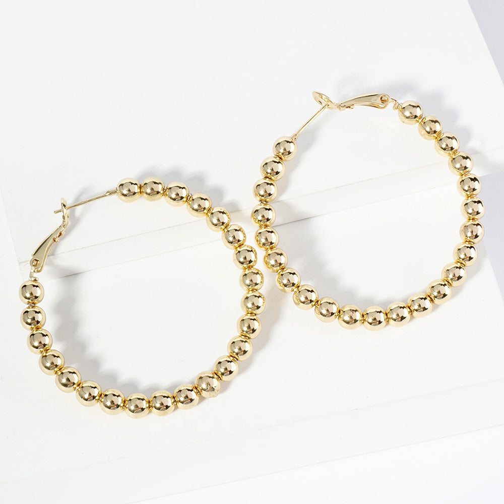 1.75" Gold Dipped Metal Ball Beaded Hoop Earrings