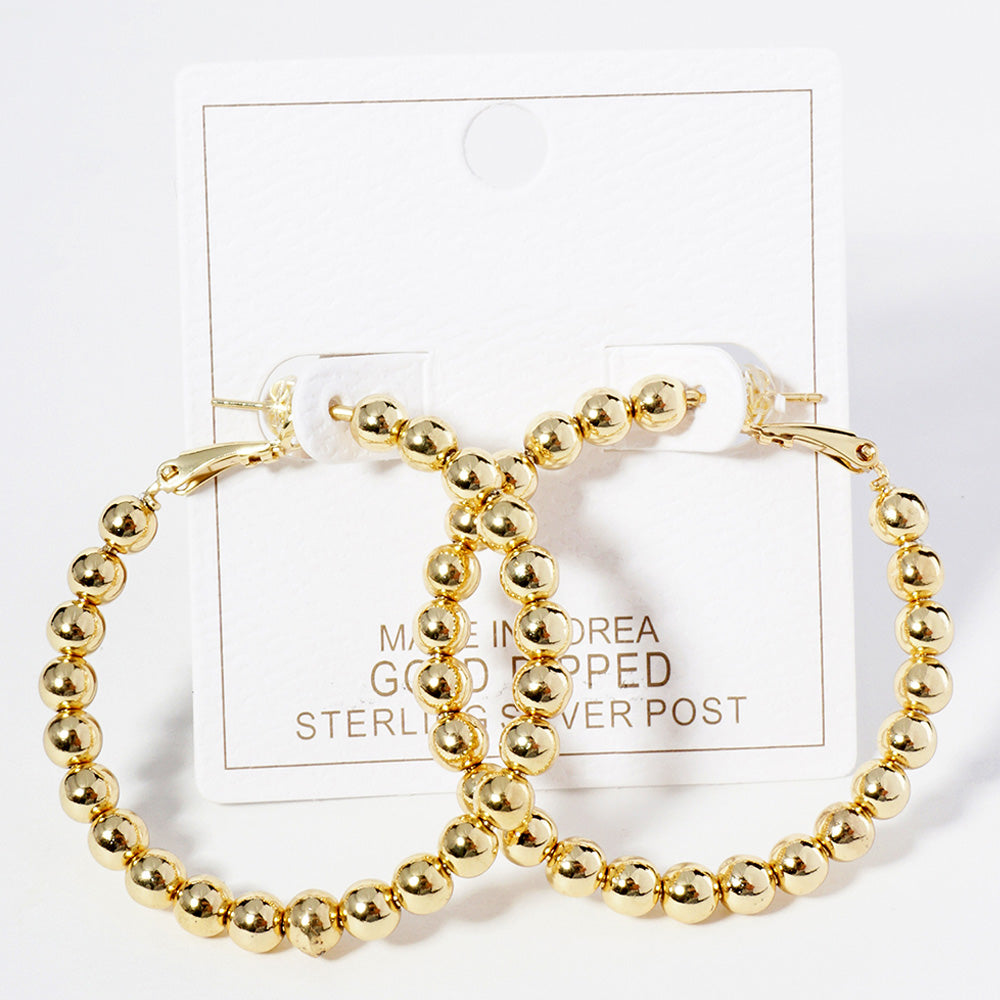 1.75" Gold Dipped Metal Ball Beaded Hoop Earrings