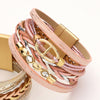 Metal Charm Faux Leather Braided Strap Magnetic Bracelet