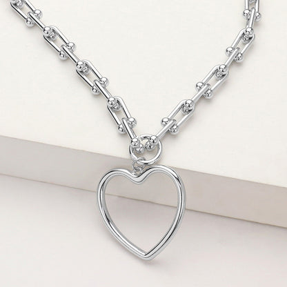 Metal Open Heart Pendant Hardware Chain Necklace