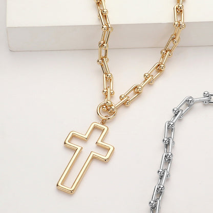 Metal Open Cross Pendant Hardware Chain Necklace