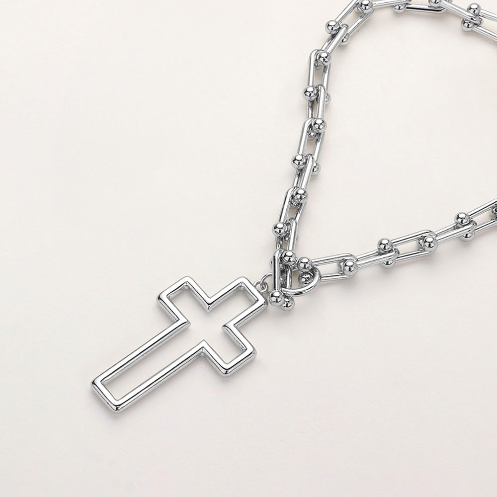 Metal Open Cross Pendant Hardware Chain Necklace