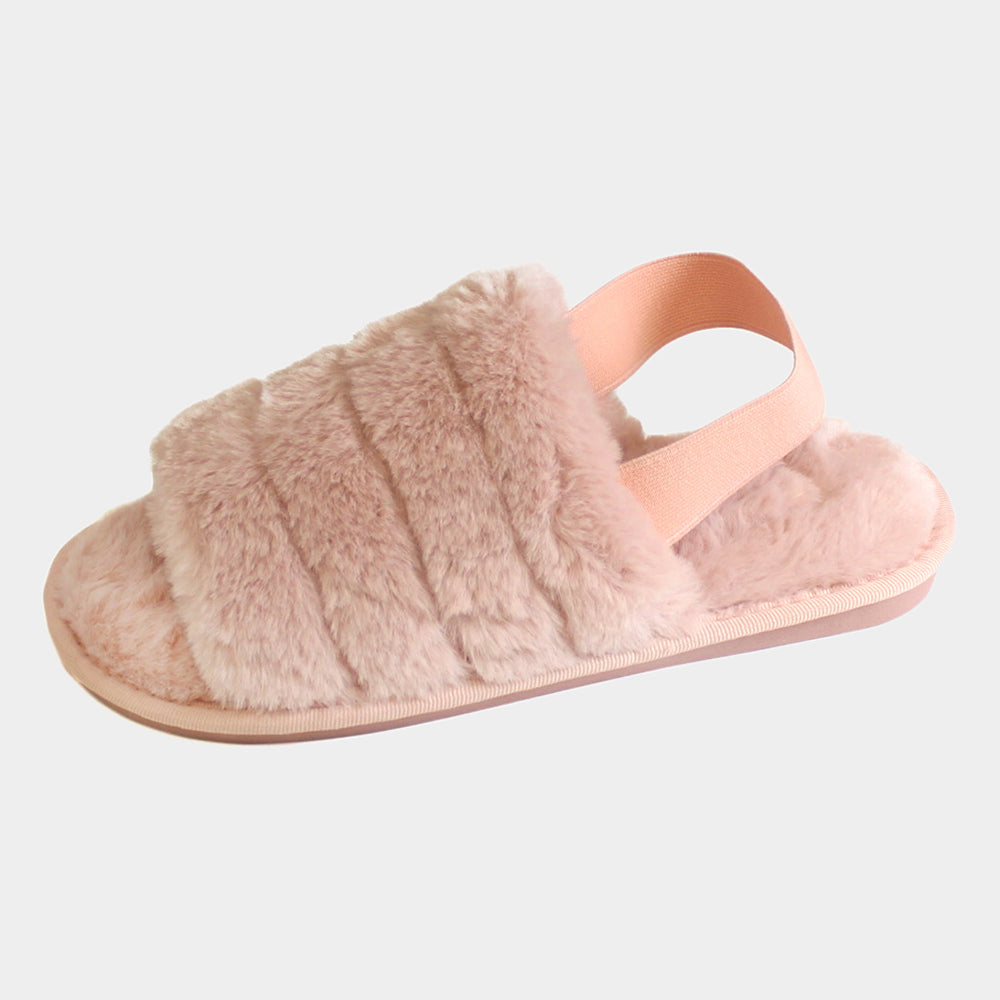 Fuzzy Faux Fur Elastic Slingback Strap Soft Home Slippers