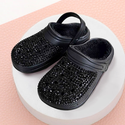 Bling Solid Faux Fur Rubber Clogs