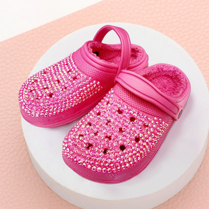 Bling Solid Faux Fur Rubber Clogs