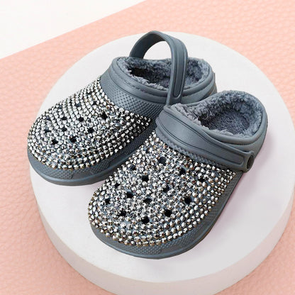 Bling Solid Faux Fur Rubber Clogs