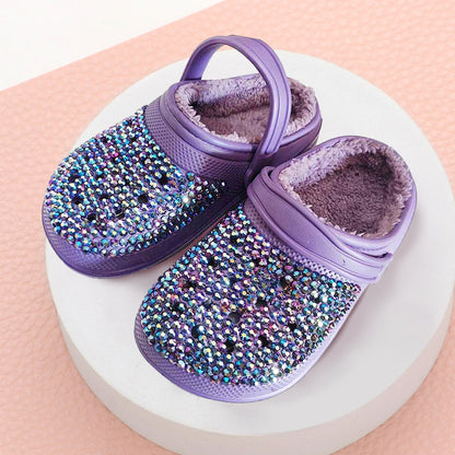 Bling Solid Faux Fur Rubber Clogs