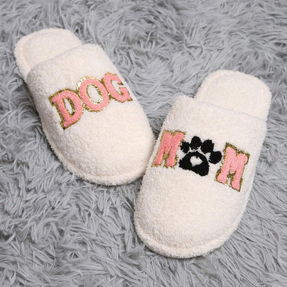 Dog Mom Paw Print Soft Home Slippers