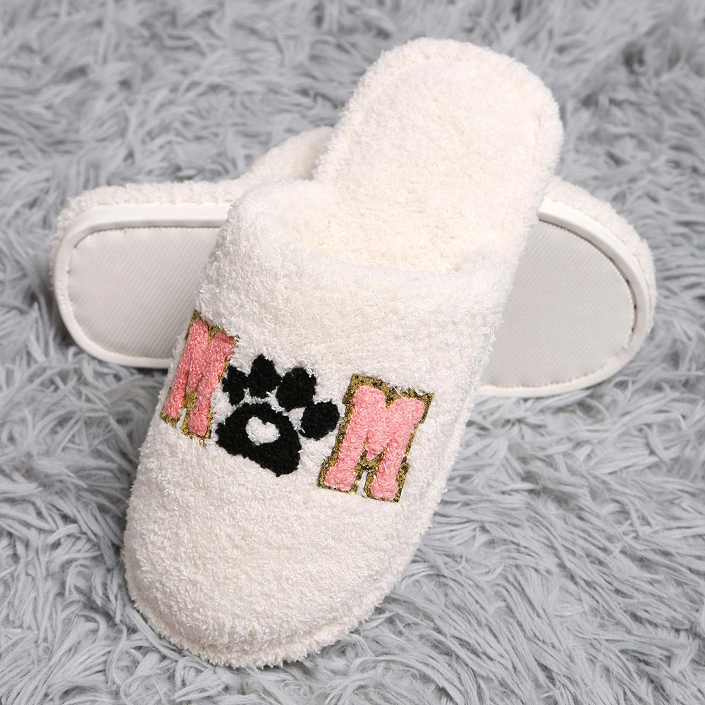 Dog Mom Paw Print Soft Home Slippers