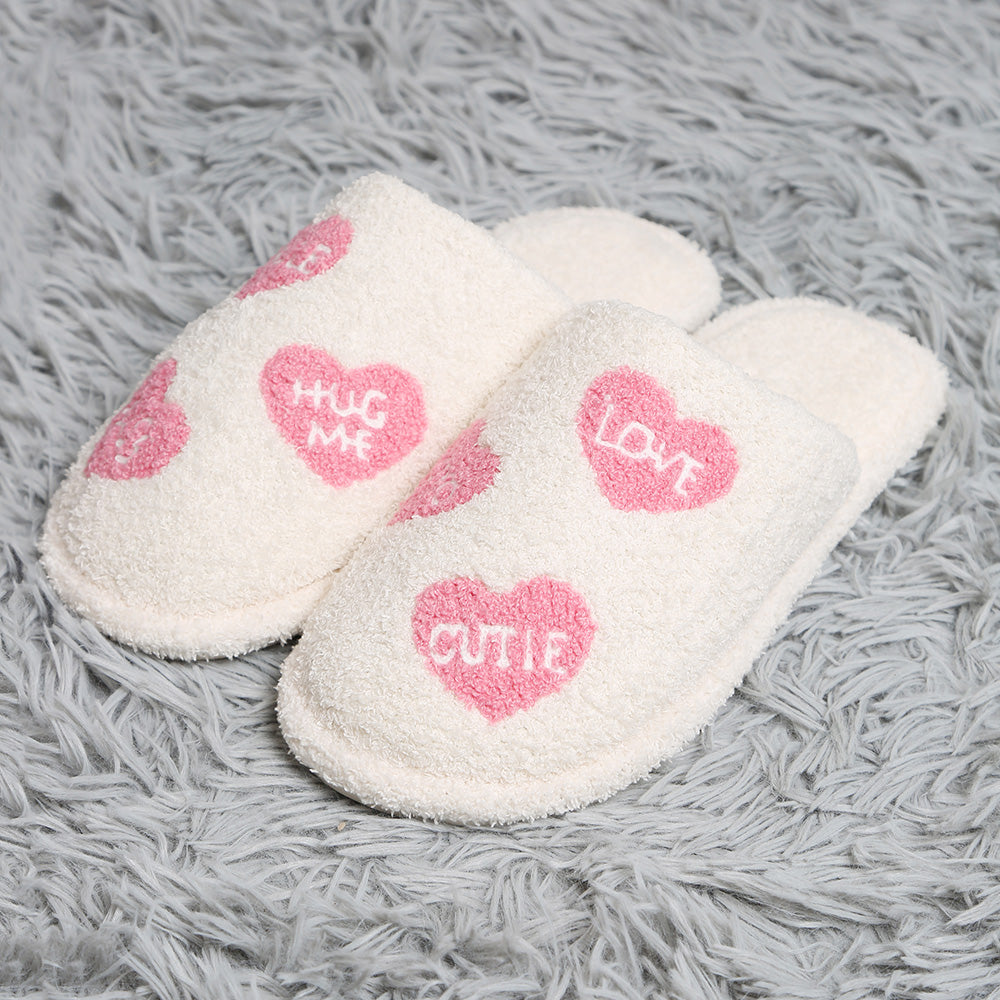 Candy Hearts Embroidered Soft Home Slippers