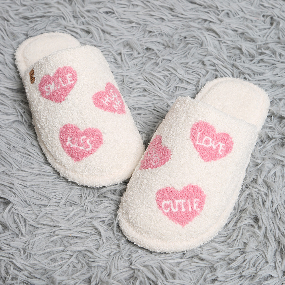 Candy Hearts Embroidered Soft Home Slippers