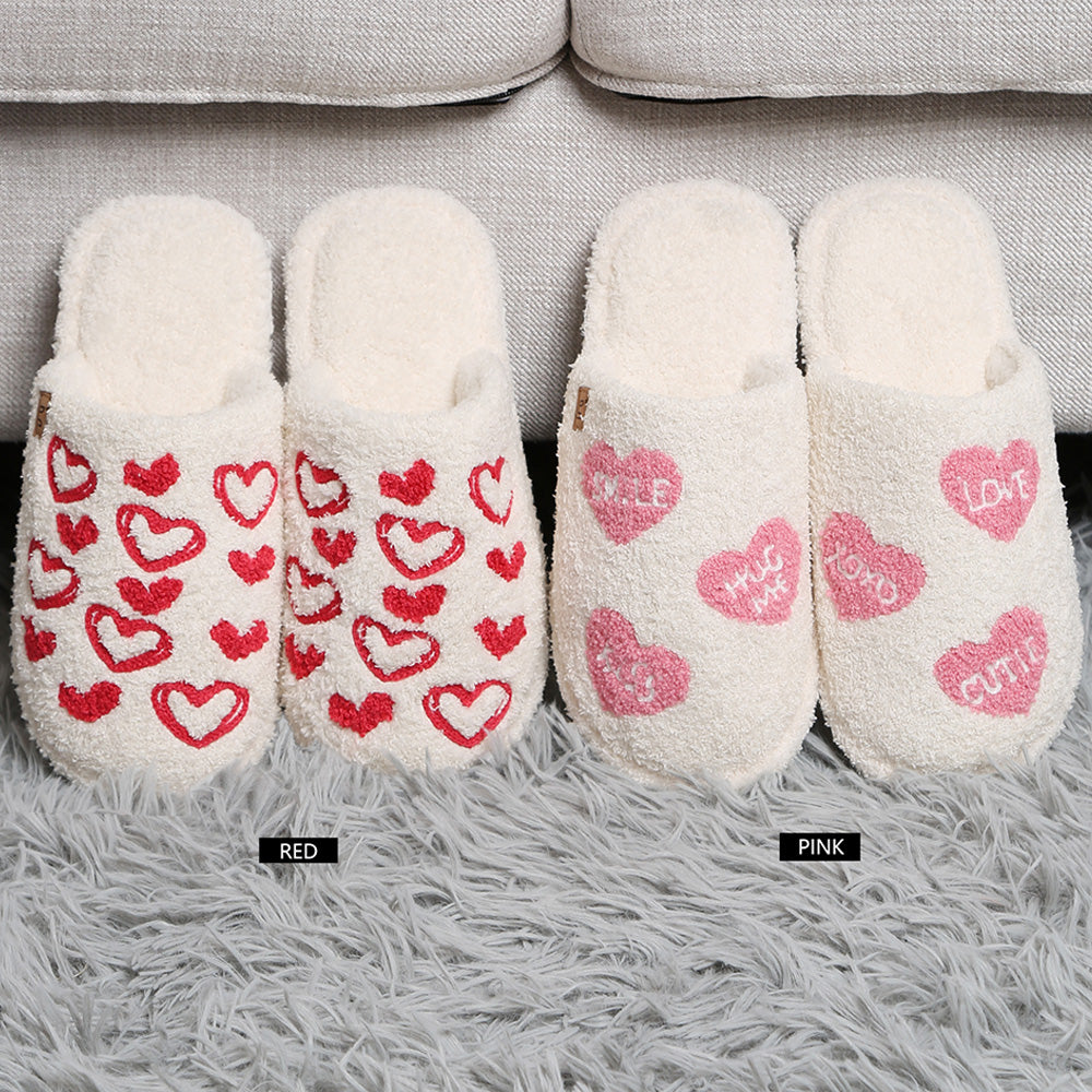 Candy Hearts Embroidered Soft Home Slippers