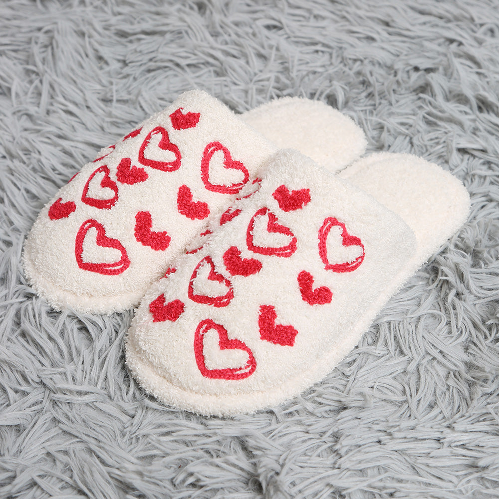 Candy Hearts Embroidered Soft Home Slippers