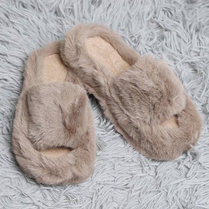 Fuzzy Solid Color Open Toe Indoor Floor Slippers