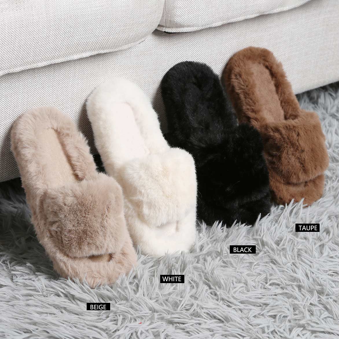 Fuzzy Solid Color Open Toe Indoor Floor Slippers