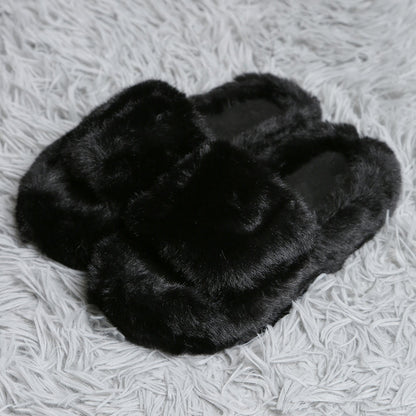 Fuzzy Solid Color Open Toe Indoor Floor Slippers