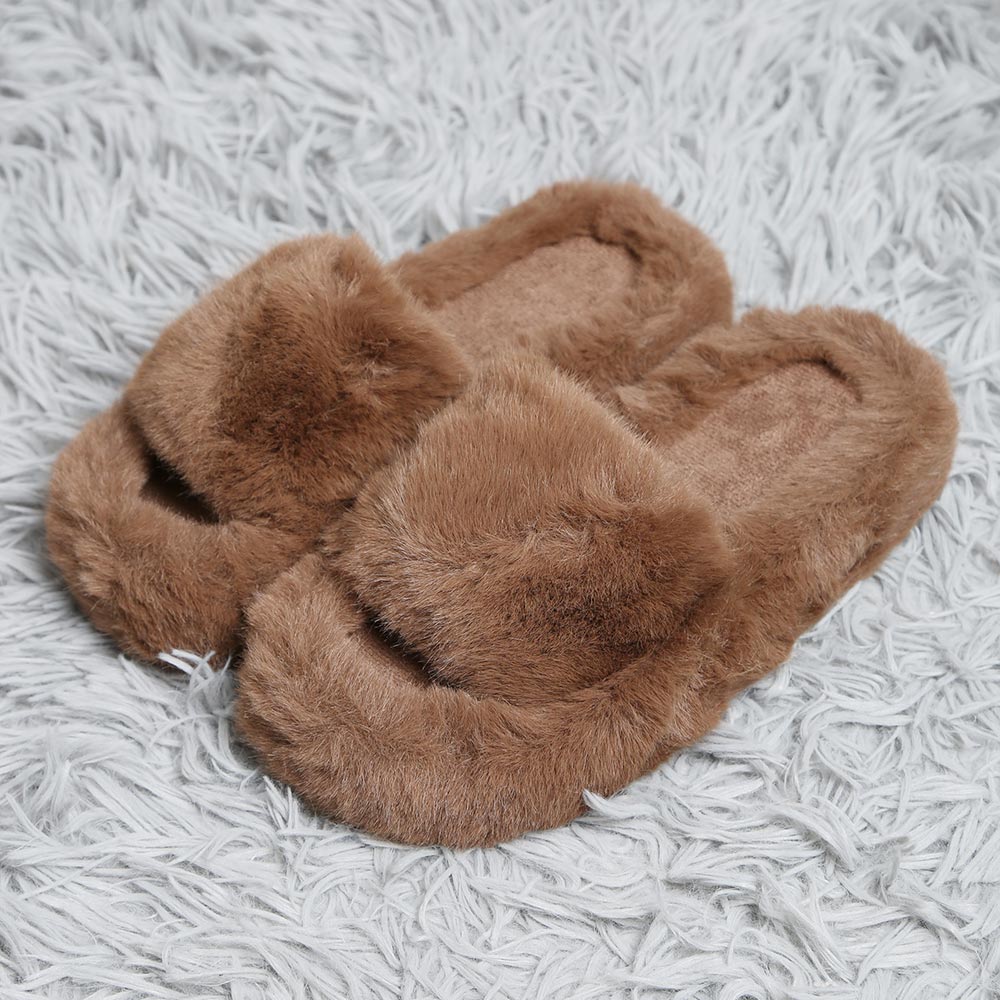 Fuzzy Solid Color Open Toe Indoor Floor Slippers