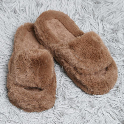 Fuzzy Solid Color Open Toe Indoor Floor Slippers