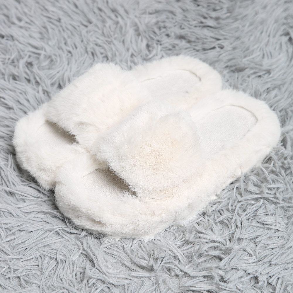 Fuzzy Solid Color Open Toe Indoor Floor Slippers