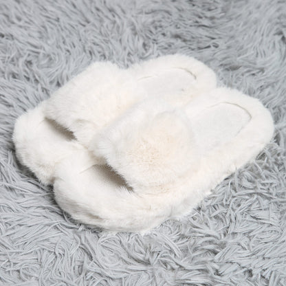 Fuzzy Solid Color Open Toe Indoor Floor Slippers