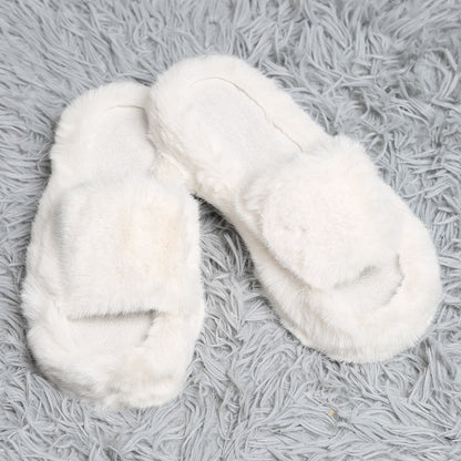 Fuzzy Solid Color Open Toe Indoor Floor Slippers