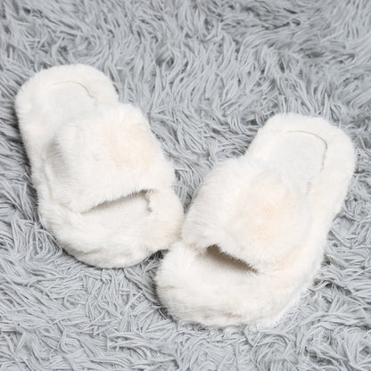 Fuzzy Solid Color Open Toe Indoor Floor Slippers