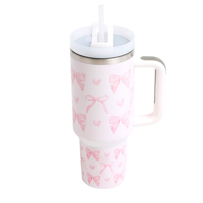 Bow Pattern Printed 40oz Stainless Steel Tumbler with Handle