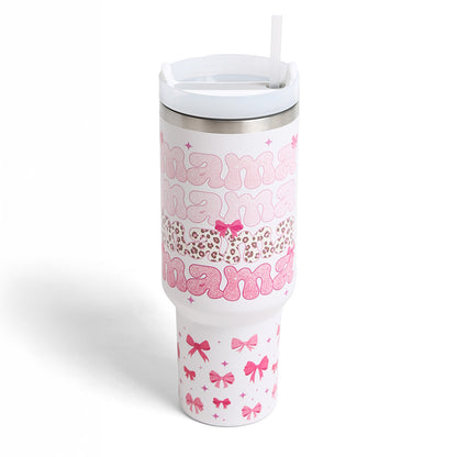 MAMA Floral Pattern Printed 40oz Stainless Steel Tumbler with Handle