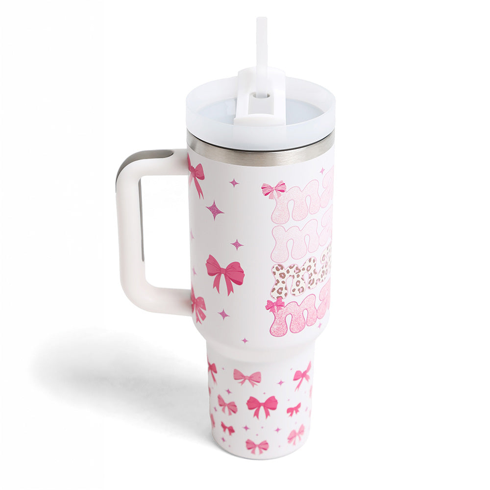 MAMA Floral Pattern Printed 40oz Stainless Steel Tumbler with Handle