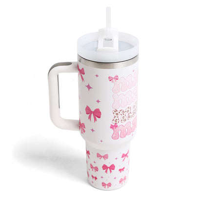 MAMA Floral Pattern Printed 40oz Stainless Steel Tumbler with Handle